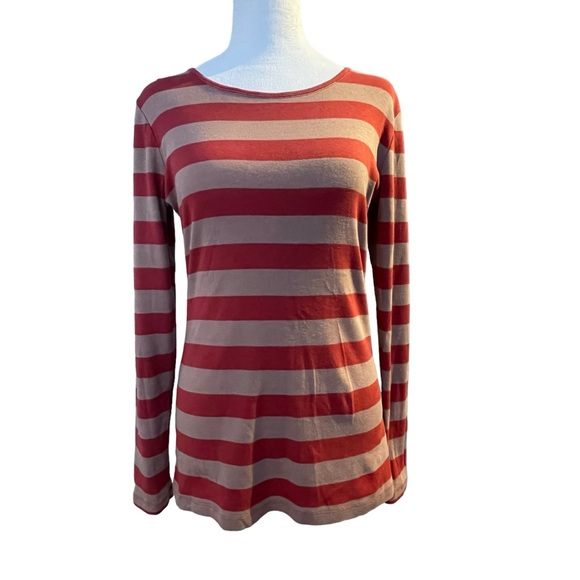 GAP. Sz: M. Red/Tan horizontal striped. 60% Cotton/40% Modal 🤩 long sleeve - Picture 1 of 13